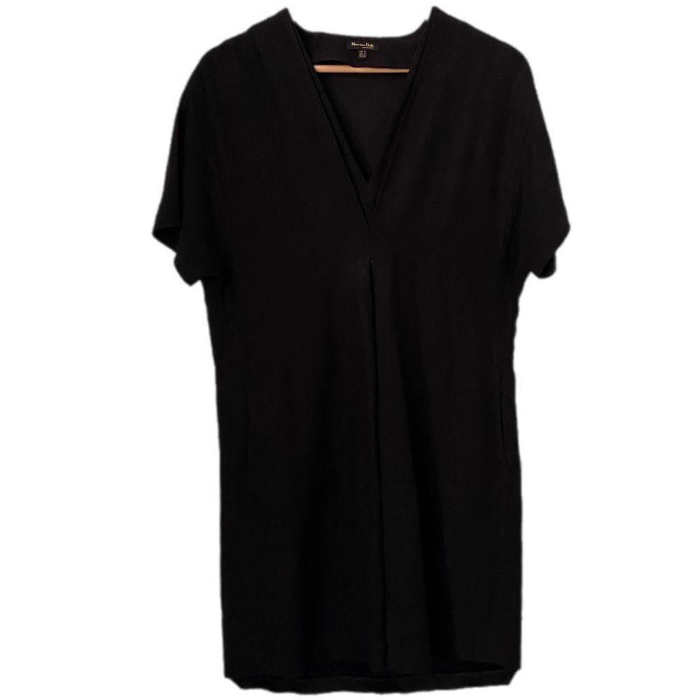 Massimo Dutti Elegant Black V-Neck Mini Dress in Size 4